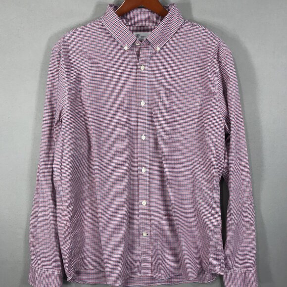 Gap Untucked Shirt Men's XL Red White Blue Check Button Down Long Sleeve Stretch - Picture 1 of 12